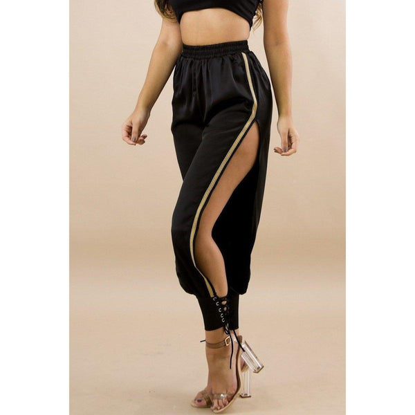 Gold Striped Open Sides Pant - Cargo Chic