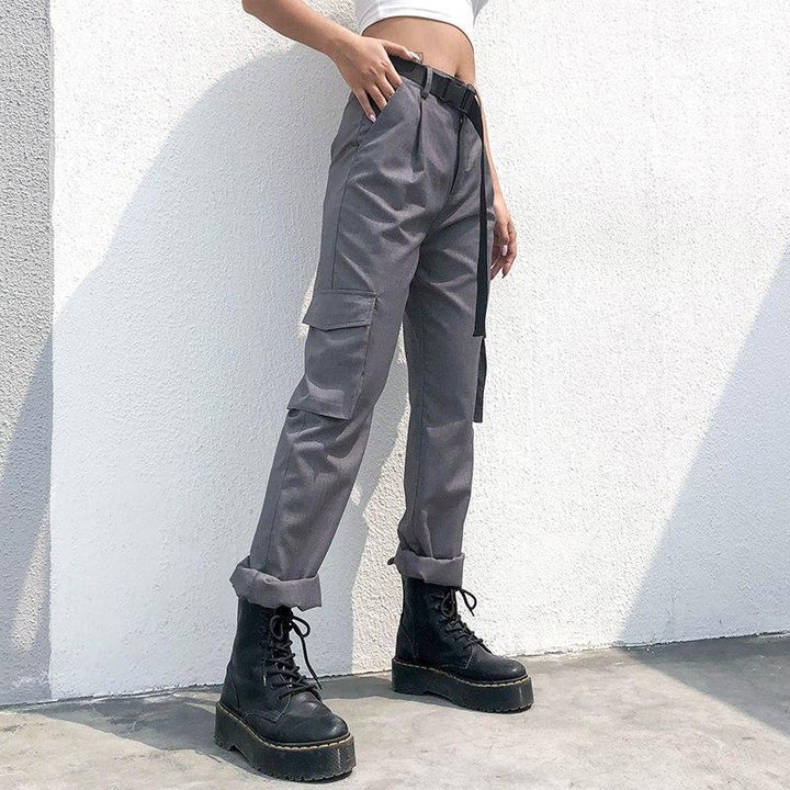 Gray Office Style Dress Cargo Pants - Cargo Chic