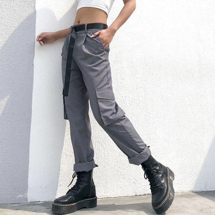Gray Office Style Dress Cargo Pants - Cargo Chic