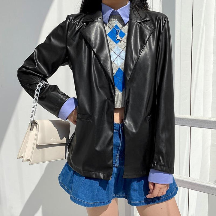 Leather Blazer Jacket-Cargo Chic