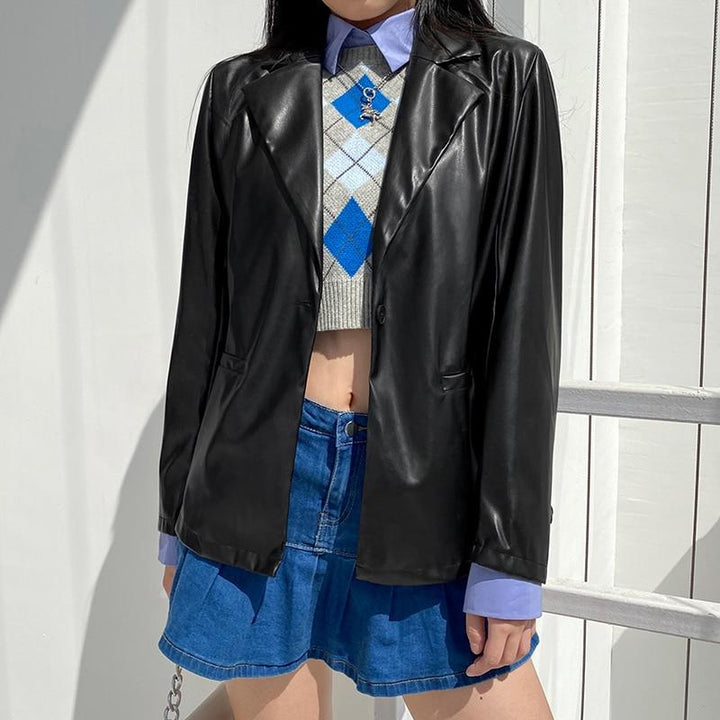 Leather Blazer Jacket-Cargo Chic