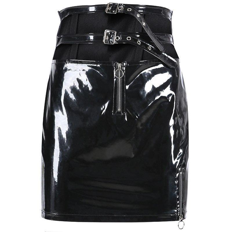 Leather Dual Sash Buckles Skirt - Cargo Chic