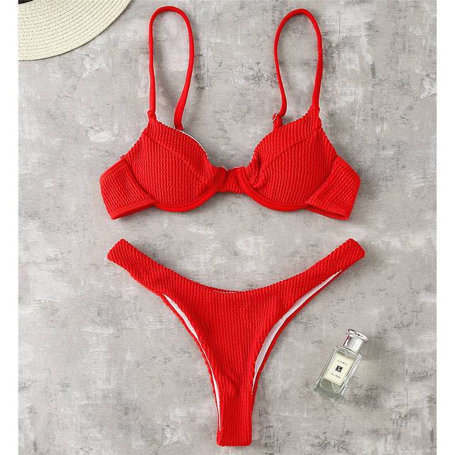 Ribbed Underwired High Cut Bikini