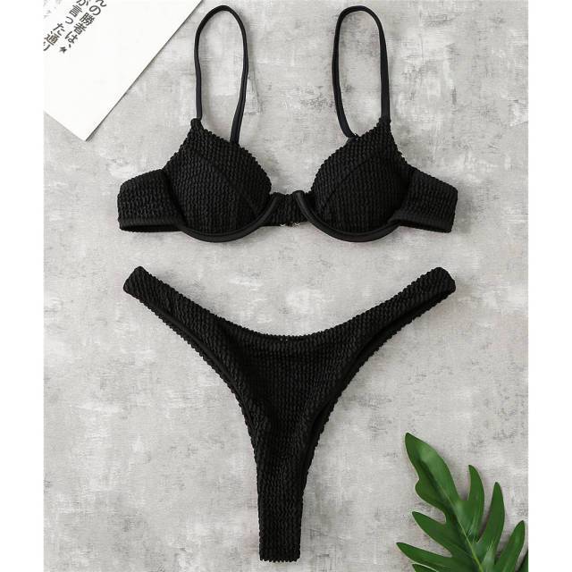 Ribbed Underwired High Cut Bikini