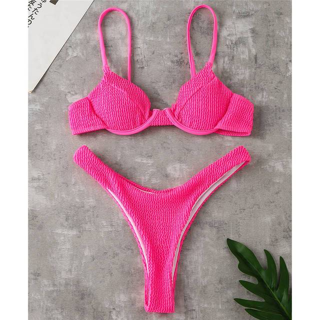 Ribbed Underwired High Cut Bikini