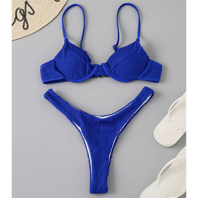 Ribbed Underwired High Cut Bikini
