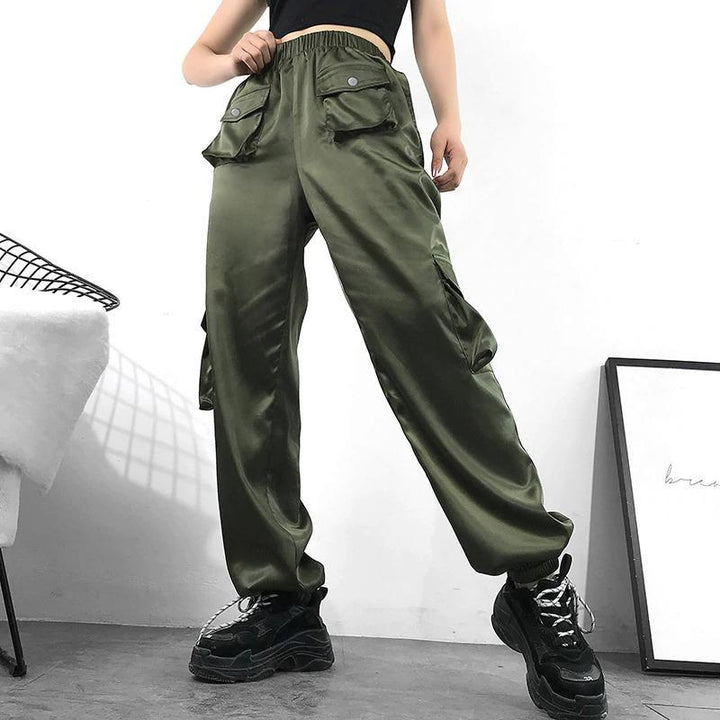 Satin Front Pocket Pants - Cargo Chic