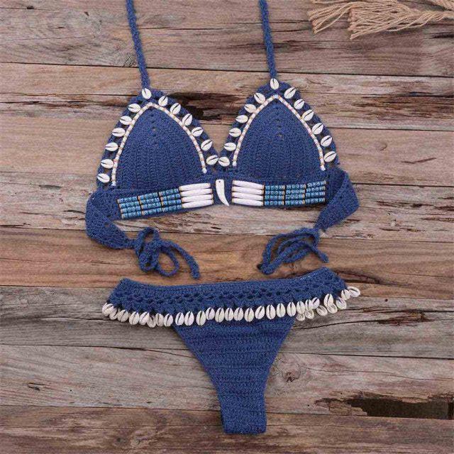 Shells Tassel Knit Crochet Bikini