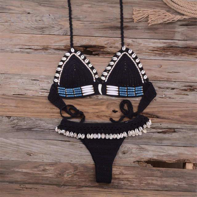 Shells Tassel Knit Crochet Bikini
