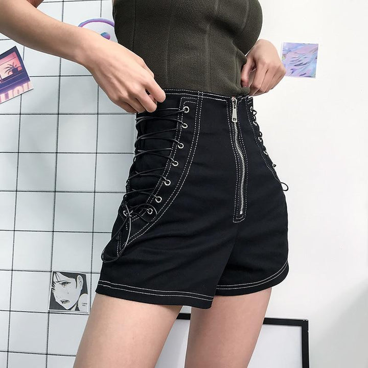 Side Laces Zipper Shorts - Cargo Chic