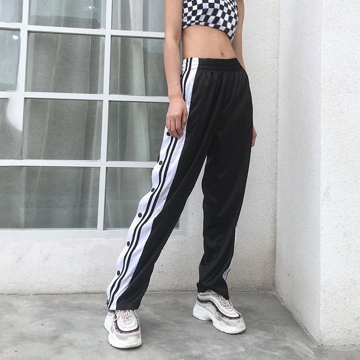 Side Striped Button Pants - Cargo Chic
