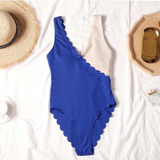 Splicing Ribbed Swimsuit