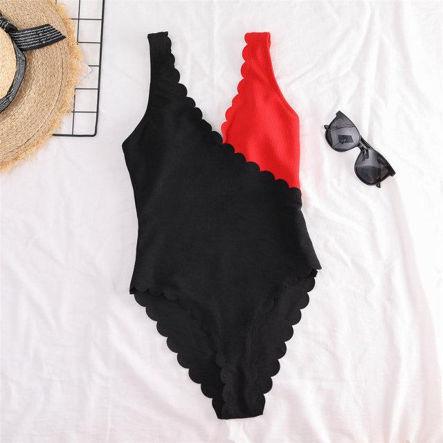 Splicing Ribbed Swimsuit