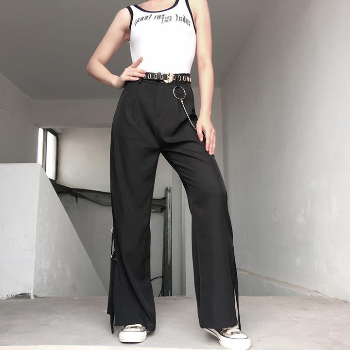 Wide Leg Ribbon Pants - Cargo Chic