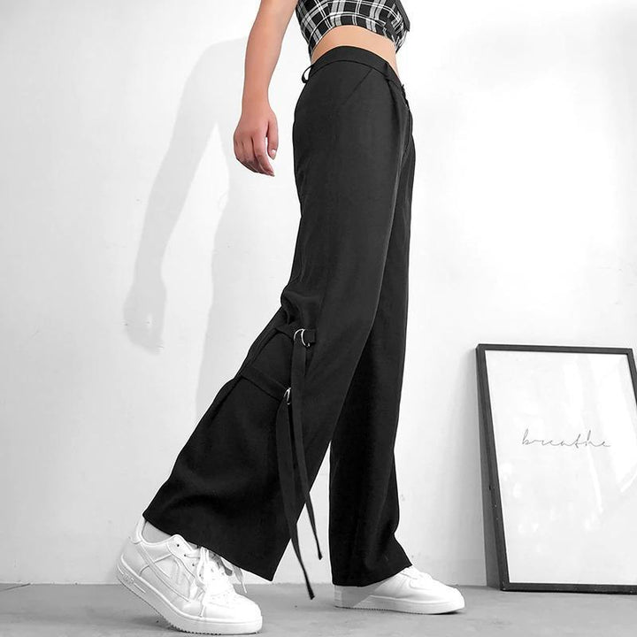 Wide Leg Ribbon Pants - Cargo Chic
