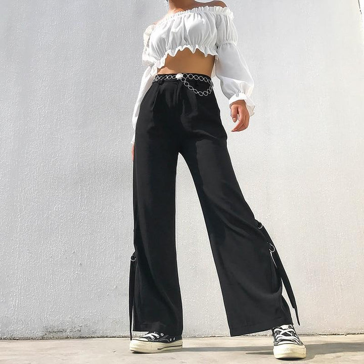 Wide Leg Ribbon Pants - Cargo Chic