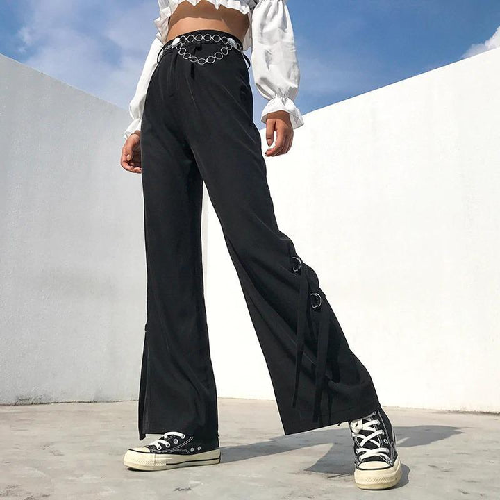 Wide Leg Ribbon Pants - Cargo Chic
