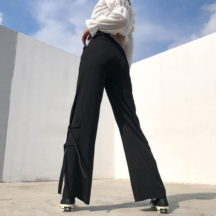Wide Leg Ribbon Pants - Cargo Chic
