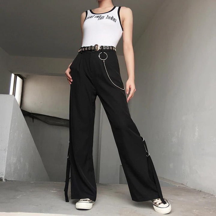 Wide Leg Ribbon Pants - Cargo Chic
