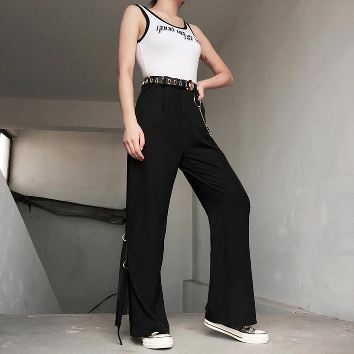 Wide Leg Ribbon Pants - Cargo Chic