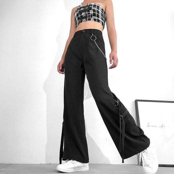 Wide Leg Ribbon Pants - Cargo Chic